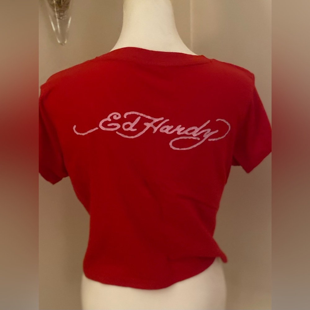 Ed Hardy Women's Red Cropped T Shirt 🌺 - Picture 5 of 7